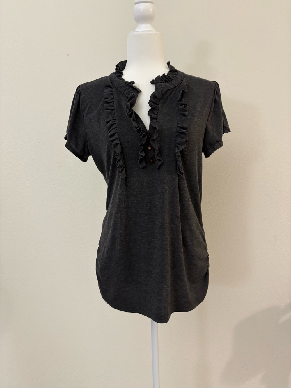 Vintage Inspired Ruffle Charcoal Tee • Romantic Cottage Style